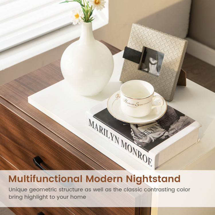 Modern Nightstand with 2 Drawers for Bedroom Living Room-BrownCostway Gallery View 9 of 10